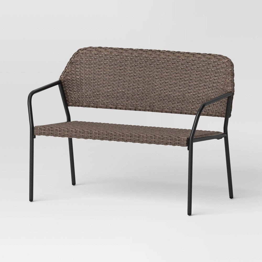 Steel & Wicker Outdoor Patio Garden Bench Light Brown - Room Essentials™: Weather-Resistant, 2-Seater