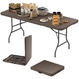 Barara King Outdoor Picnic Tables,Patio Table for Outdoor Use,6 ft Portable Folding Table with Rattan-Like HDPE Tabletop and Safe Lock Mechanism-Brown