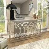 DecMode 54" x 32" Silver Metal Rectangular Geometric Console Table with Mirrored Glass Top, 1-Piece