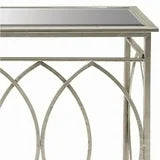 DecMode 54" x 32" Silver Metal Rectangular Geometric Console Table with Mirrored Glass Top, 1-Piece
