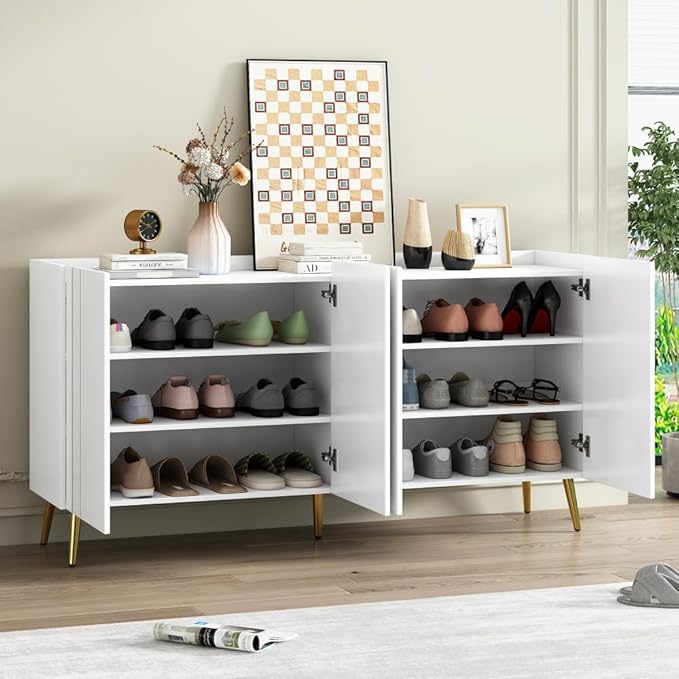 ON-Trend Luxurious Shoe Cabinet with 5 Metal Legs, Modern TV Stand with 4 Adjustable Shelves for TVs Up to 70", (style1)