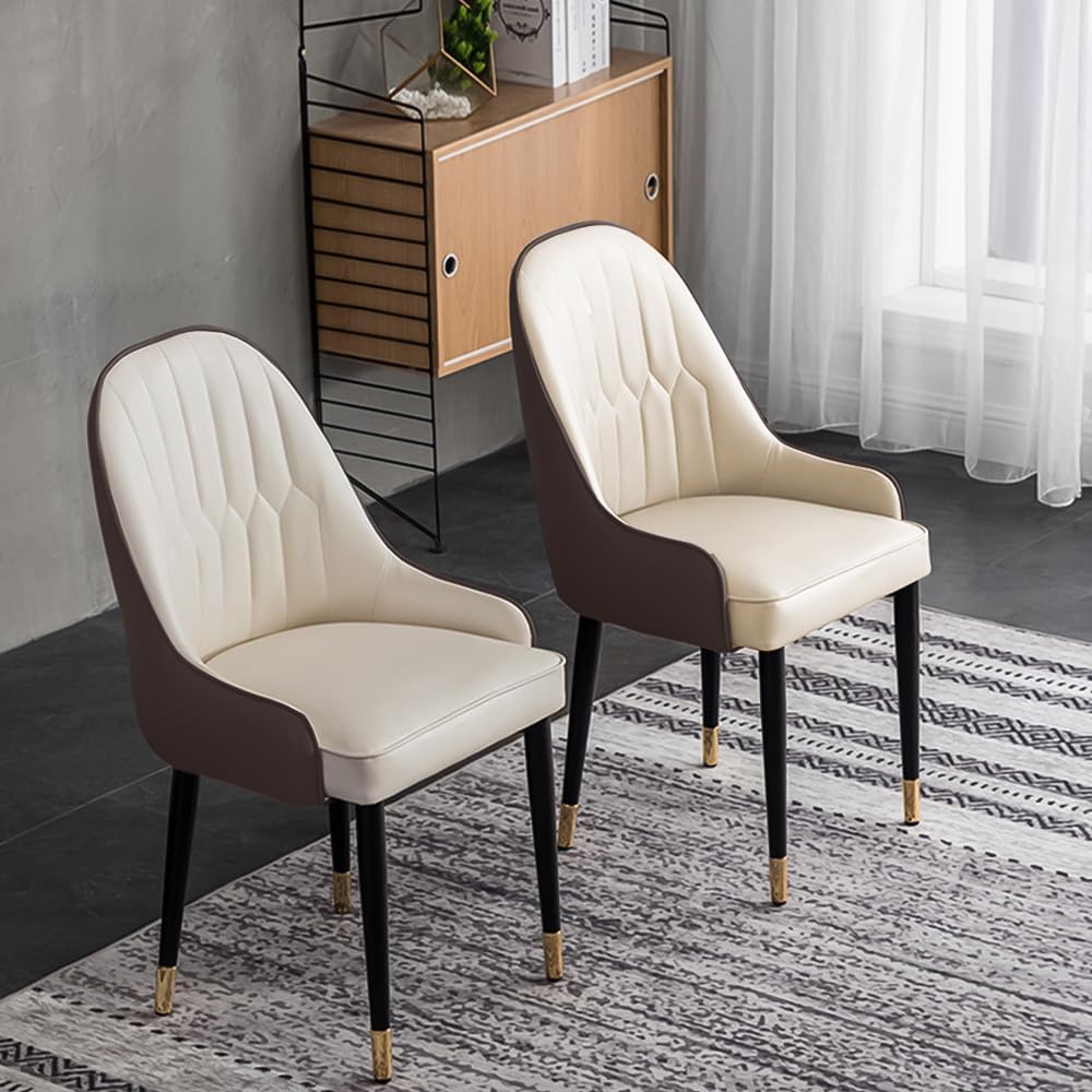 POVISON PU Leather Dining Chairs Set of 2, Modern Dining Room Chairs Beige Wingback Chairs for Living Room, Dining Room, Pub, Coffee, Kitchen (Brown & Beige)