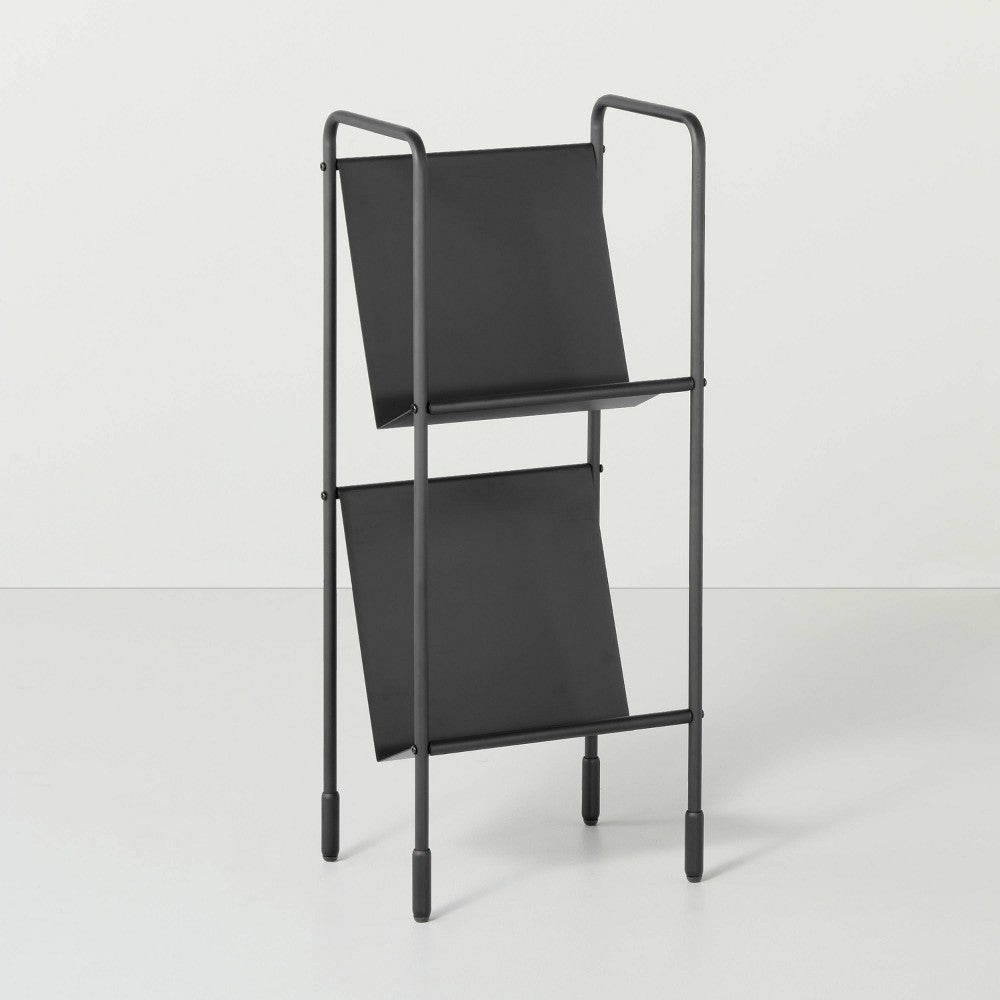 Two-Tier Metal Vinyl Record Storage Rack Black - Hearth & Hand™ with Magnolia: Album Organizer, Magazine Holder