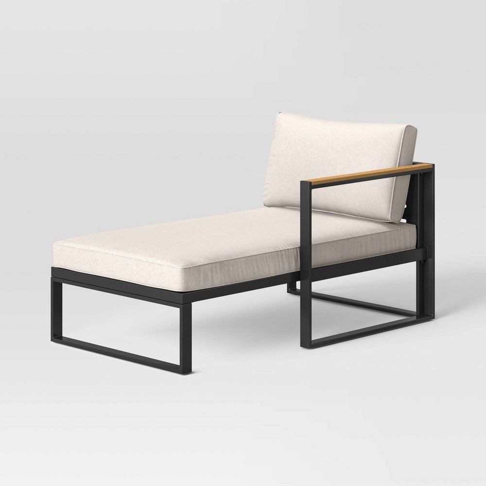 Henning Half Size Outdoor Patio Chaise Lounge, Daybed with Arm Cream - Threshold: Powder-Coated Steel Frame, All-Weather Design