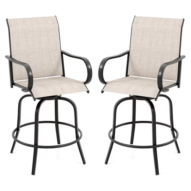 Mondawe Set of 2 Black Metal Frame Stationary Bar Stool Chair with Off-white Sling Seat