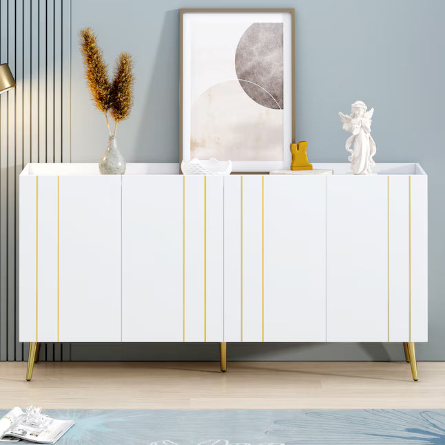 ModernLuxe Luxurious Shoe Cabinet with 5 Metal Legs Modern TV Stand with 4 Adjustable Shelves for TVs Up to 70inch Minimalist Sideboard Cabinet with Gold Lines Doors for Living Room