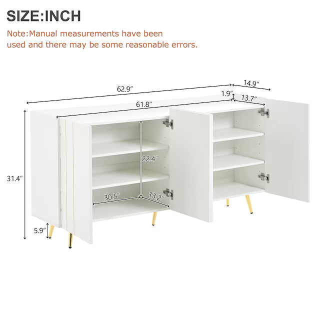 ModernLuxe Luxurious Shoe Cabinet with 5 Metal Legs Modern TV Stand with 4 Adjustable Shelves for TVs Up to 70inch Minimalist Sideboard Cabinet with Gold Lines Doors for Living Room