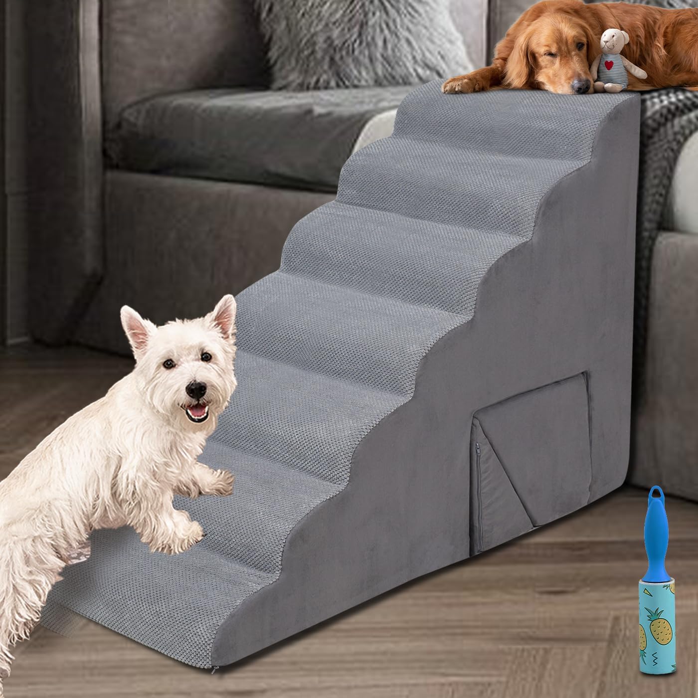 A.FATI 33 inches Dog Steps for High Bed 7 Tier Dog Stairs Steps for Small Dogs Non Slip Dog Ramp Ladder for Injured Pets Older Dogs and Small Pets