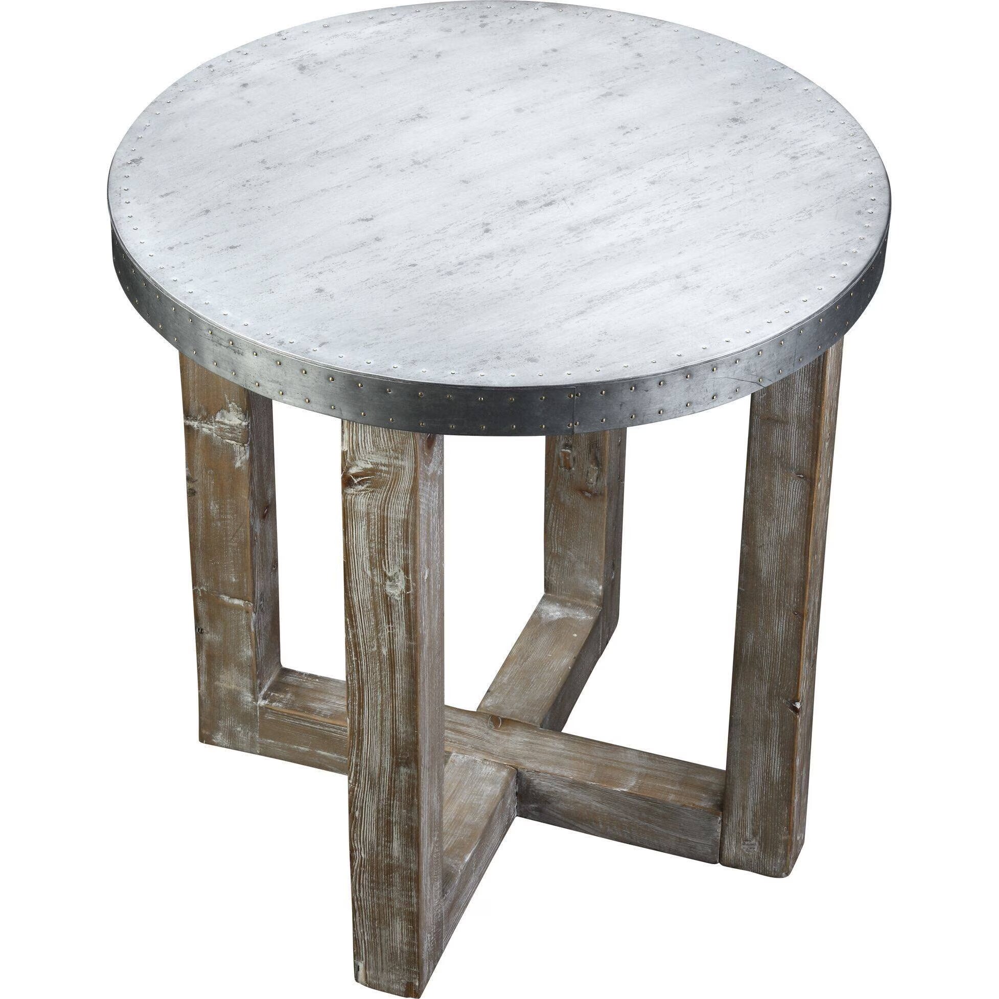 Burnham Home (MH) Murray Side Table, Natural / Zinc Top, Natural & Zinc Top