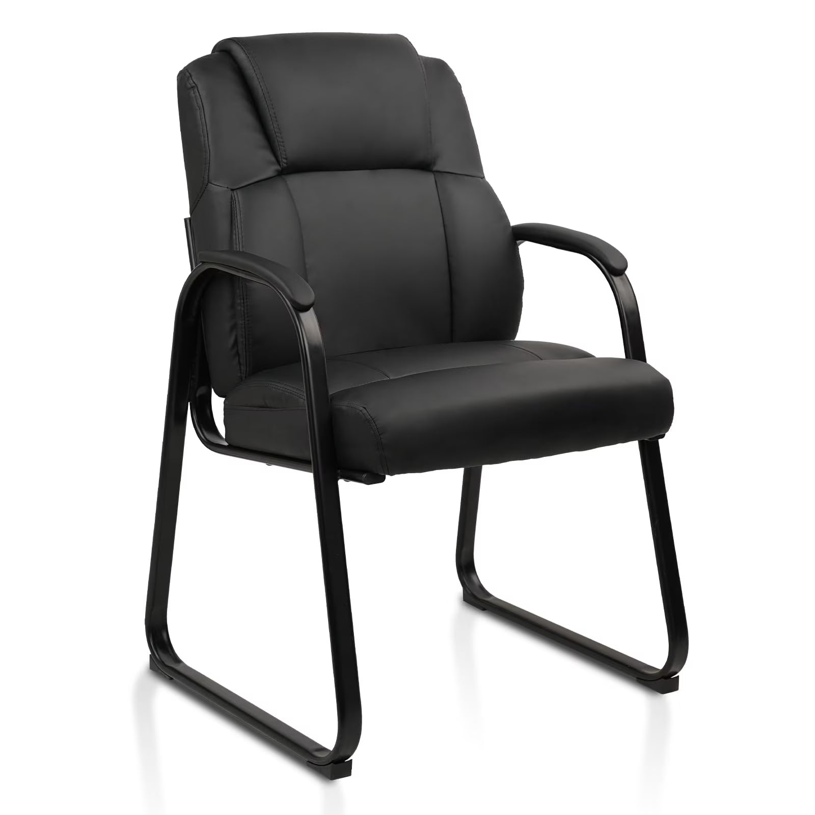 CLATINA Leather Guest Chair with Padded Arm Rest and Sled Base Meeting Conference and Waiting Room Side Office Home BIFMA Certified Black 1 Pack
