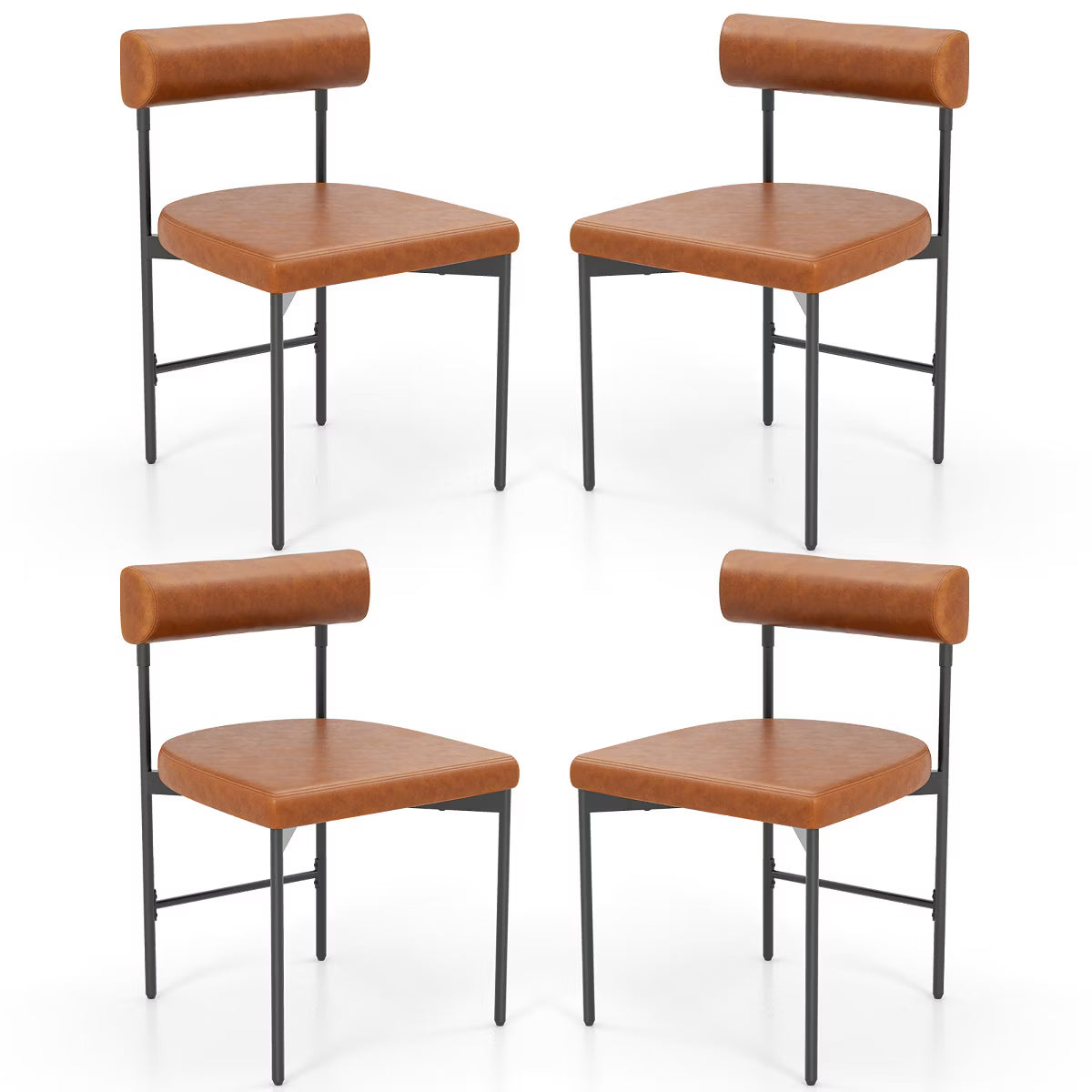 Costway Dining Chair Set of 4 Faux Leather Upholstered Kitchen Side Chair w/ Curved Brown