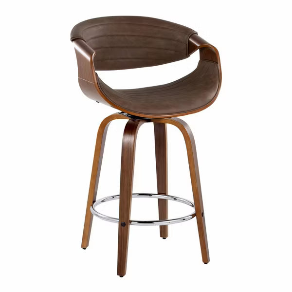 Linon 24" Vega Padded Back and Seat Faux Leather Counter Height Barstool Hardwood White: Rubberwood Legs, Polyurethane Upholstery