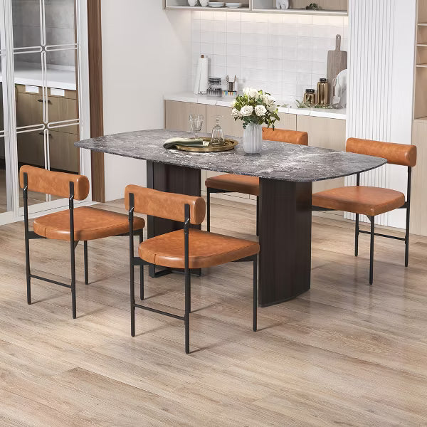 Costway Dining Chair Set of 4 Faux Leather Upholstered Kitchen Side Chair w/ Curved Brown