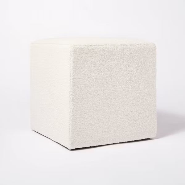 Lynwood Square Upholstered Cube Ottoman Faux Shearling Cream Boucle - Threshold™ designed with Studio McGee, Fully Assembled