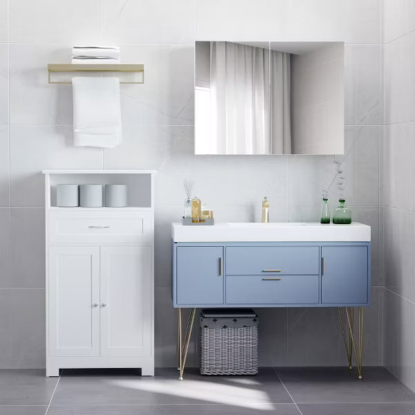 HOMCOM Double Door Wall Mounted Bathroom Mirror Medicine Cabinet with Modern Design, Large Storage, & Quiet Hinges