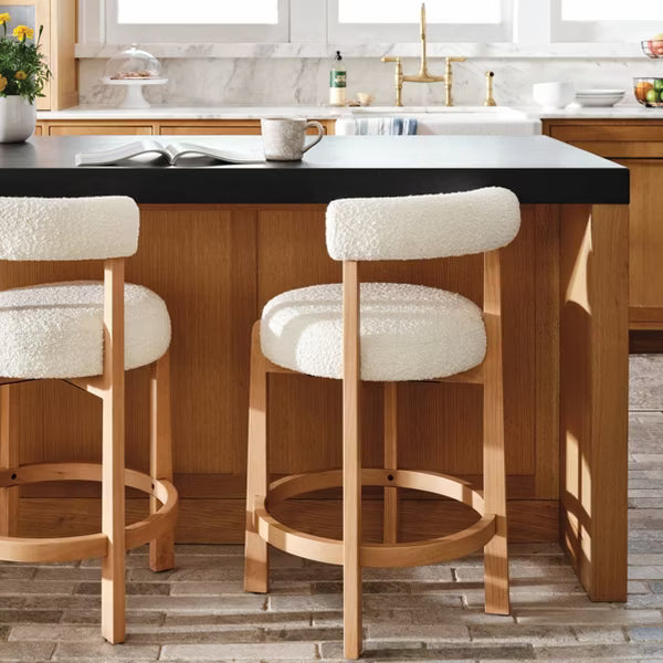 25.5" Sculptural Upholstered and Wood Boucle Counter Height Barstool with Footrest Cream - Threshold™