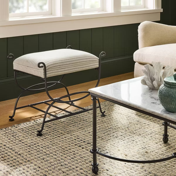 Metal Ottoman Performance Stripe Fabric - Threshold™ designed with Studio McGee; Assembly Required