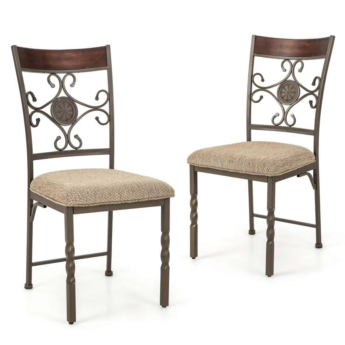 Costway Set of 2 Dining Room Chairs Armless Kitchen Chairs Set with Seat Cushion