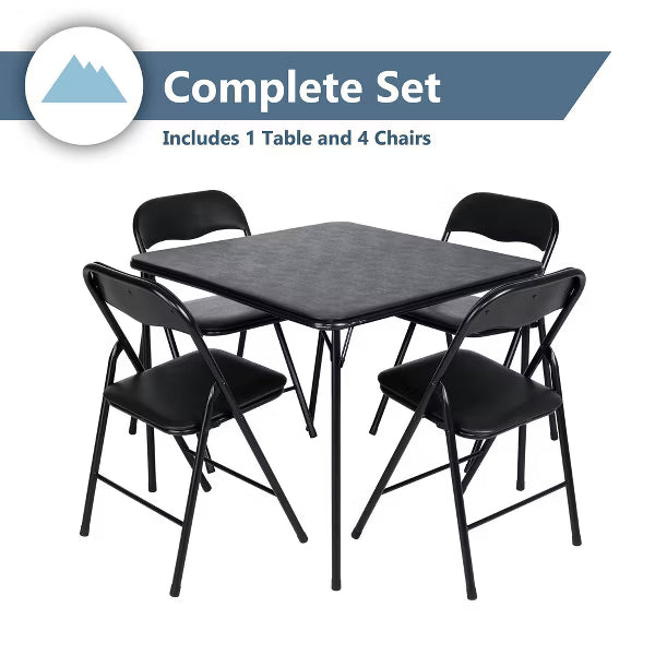 Peakform 5pc Folding Table Set Black: Vinyl Padded, Space-Saving Storage, No Tools Assembly