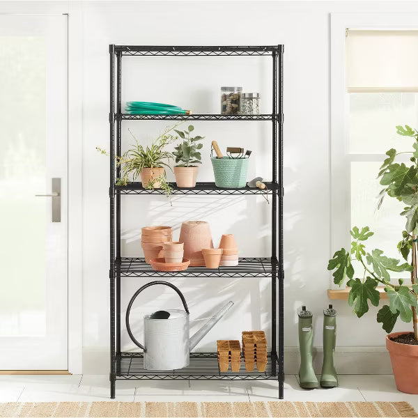5 Tier Wide Wire Shelving Black - Brightroom™: Adjustable Metal Storage Unit, 72.63" H, 350 lb Capacity, 5 Shelves