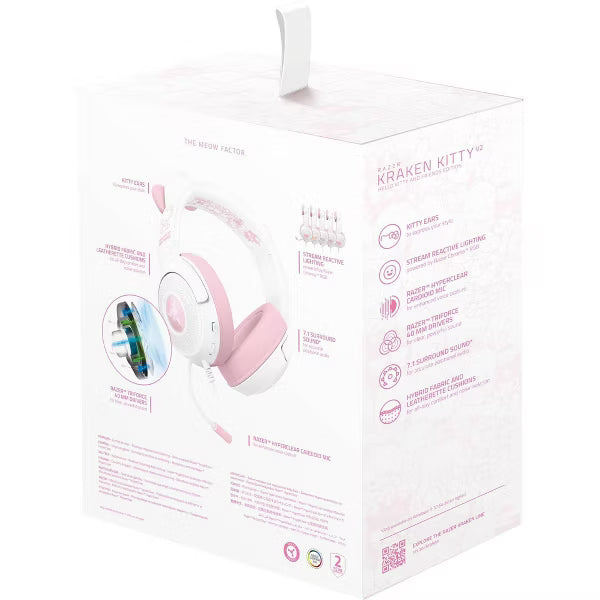 Razer Kraken Kitty V2 Wired USB A Gaming Headset with Kitty Ears and Chroma RGB Lighting - Hello Kitty Edition: Compatible with Personal Computer