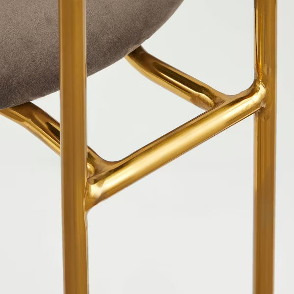 Buylateral Set of 2 Retro Velvet 24" Counter Height Barstools Gray: Gold Frame, Padded Back