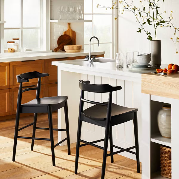 Kaysville Curved Back Wood Counter Height Barstool Black - Threshold™ designed with Studio McGee: Chic, Sturdy Frame, Footrest