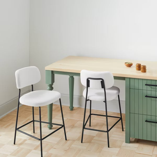 Set of 2 24" Upholstered with Metal Base Counter Height Barstool Cream Boucle - Room Essentials™