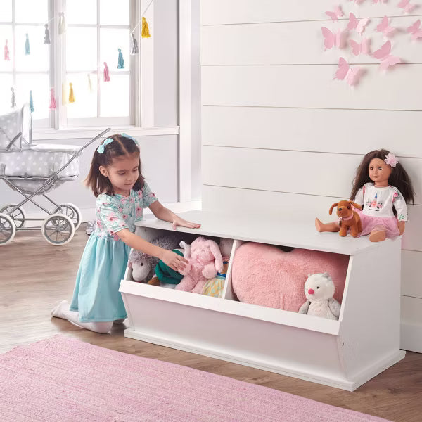 Badger Basket Children S Two Bin Wood Stackable Storage Organizing Cubby 5.3 Cu Ft. - White