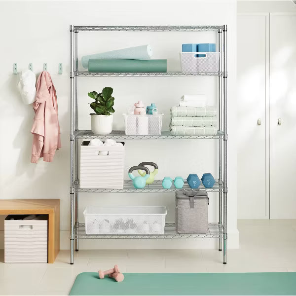 5 Tier Wide Wire Shelving Chrome - Brightroom™: Adjustable Metal Storage Unit, 72.63" H, 350 lb Capacity, Silver