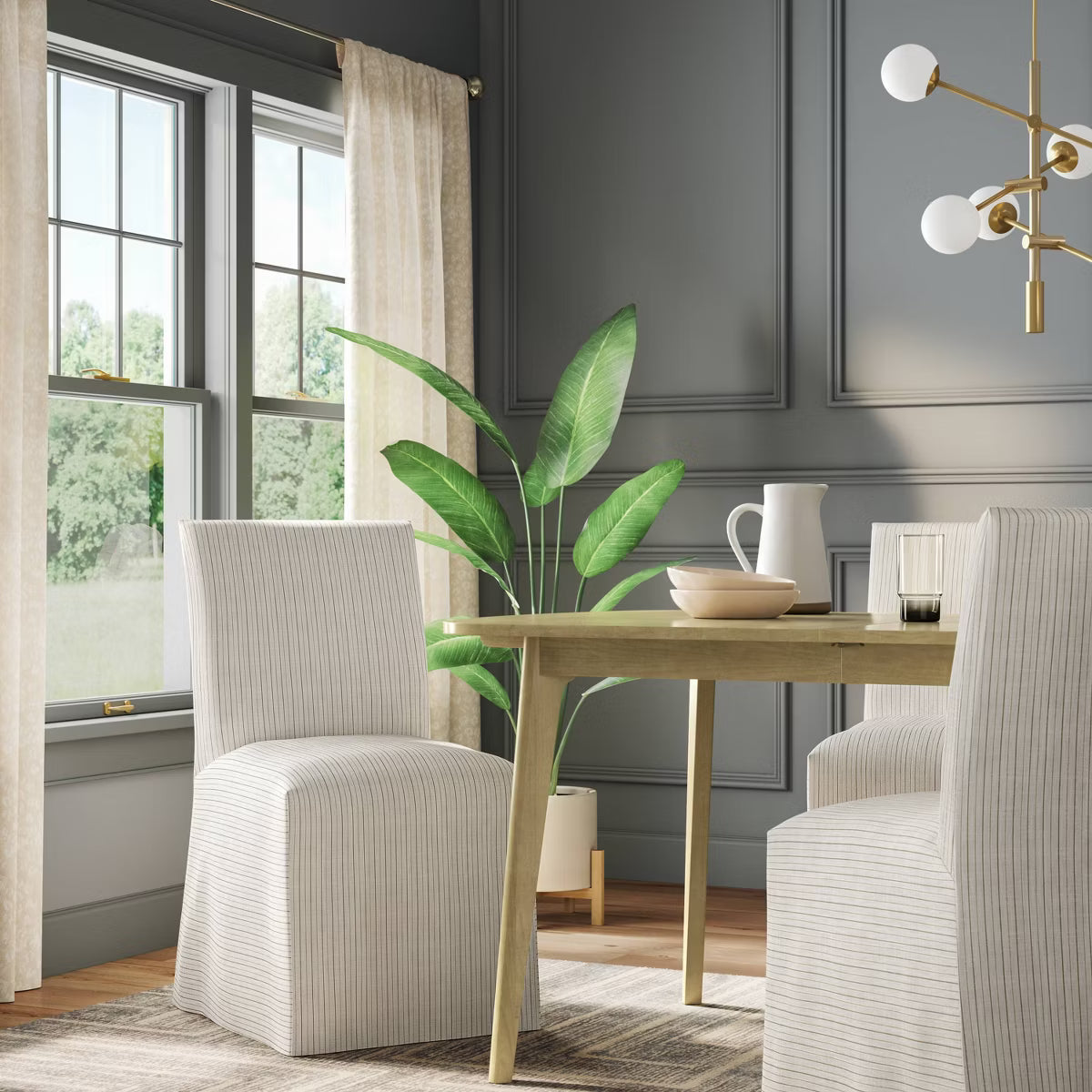 Kay Slipcovered Dining Chair in Pinstripe Glacier - Threshold™
