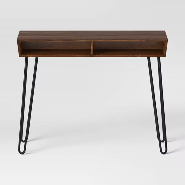 Hairpin Writing Desk with Storage Brown - Threshold™: Walnut Finish, Metal Legs, Open Compartments
