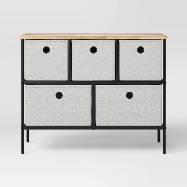36" Wide Fabric Bin 5 Dresser Black Frame - Room Essentials™