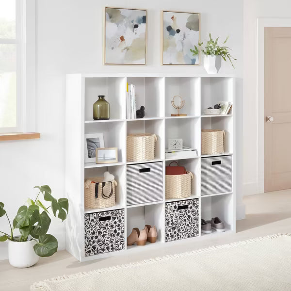 13'' 16 Cube Organizer White - Brightroom™: Decorative Bookshelf with 4 Shelves, Cubby Storage Bins, MDF Frame