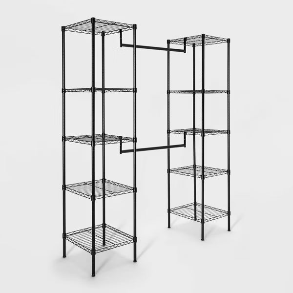 4'11" - 6'10" Wire Closet System Black - Brightroom™: Adjustable Shelves, Steel Frame, 10-Piece Organizer Kit