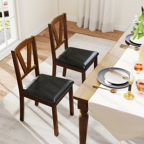 Costway Dining Chairs Set of 2 PU Leather Dining Room Chairs with Hollowed Backrests