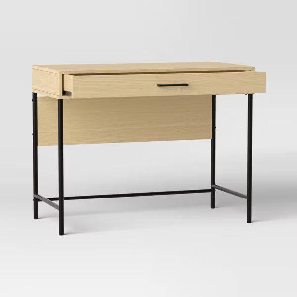 Mixed Material Wood and Metal Writing Desk Natural with Storage Drawer - Room Essentials™