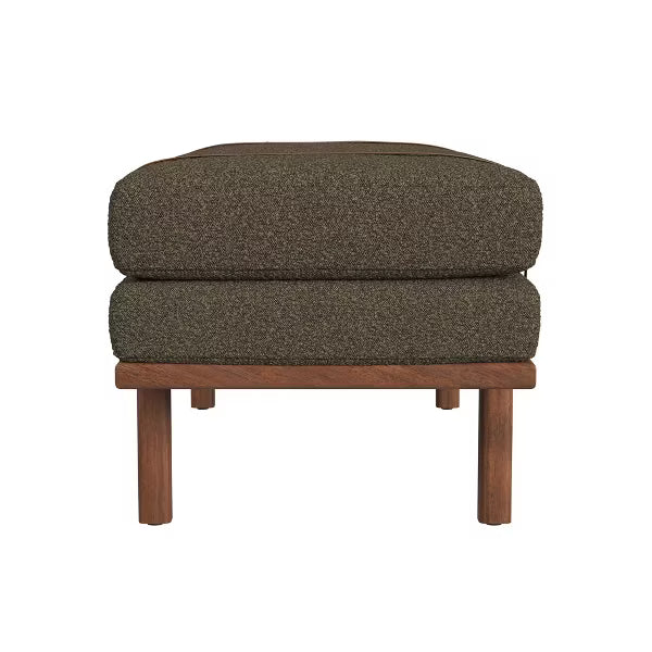 HomePop Upholstered Boucle Bench with Wood Base Brown: Mid-Tone Walnut Finish, Faux Leather Detail, Versatile Use