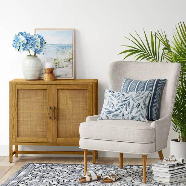 Warwick 2 Door Cabinet Natural - Threshold™: Transitional Style, Wood Frame, Adjustable Shelves, Anti-Tip Hardware