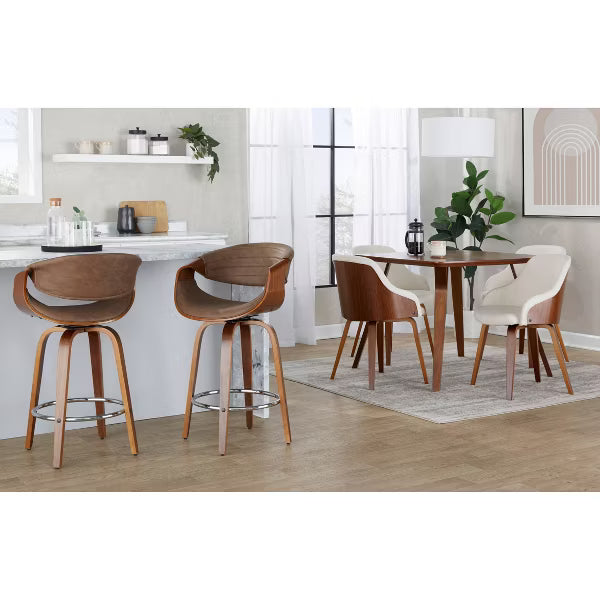 Linon 24" Vega Padded Back and Seat Faux Leather Counter Height Barstool Hardwood White: Rubberwood Legs, Polyurethane Upholstery