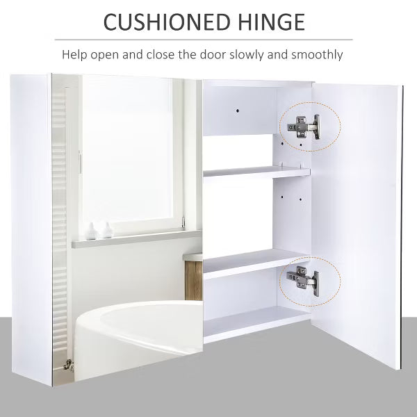 HOMCOM Double Door Wall Mounted Bathroom Mirror Medicine Cabinet with Modern Design, Large Storage, & Quiet Hinges