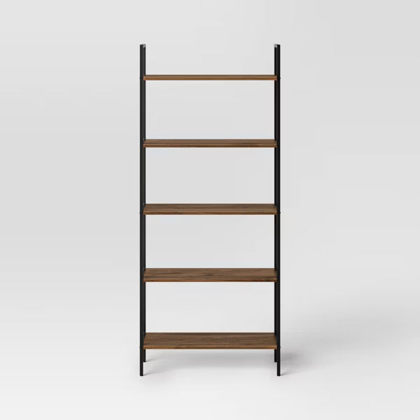 72" Loring 5 Shelf Ladder Bookshelf Walnut - Threshold™: Metal Frame, Open Back Design, Fixed Shelves