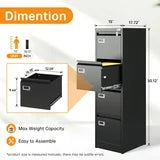 STANI 4 Drawer File Cabinets with Lock, Metal Filing Cabinet for Home Office, Steel Lockable Storage Cabinets to Hanging Letter/Legal/A4,Assembly Required(Black)