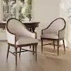 Mid Century Modern Beige Dining Chairs with Farmhouse Twill Upholstered, Accent Curved Backrest Set of 2
