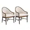 Mid Century Modern Beige Dining Chairs with Farmhouse Twill Upholstered, Accent Curved Backrest Set of 2