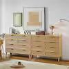 47 in. W x 16 in. D x 37 in. H Beige Linen Cabinet, Bedroom Dresser, 8-Double Dresser with Rattan Drawers, Wood Chest