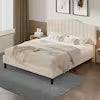 Upholstered Bed Frame Queen with Sheepskin Fabric Adjustable Headboard Platform Bed, Beige