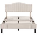 Upholstered Bed Frame Queen with Sheepskin Fabric Adjustable Headboard Platform Bed, Beige