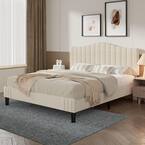 Upholstered Bed Frame Queen with Sheepskin Fabric Adjustable Headboard Platform Bed, Beige