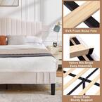 Upholstered Bed Frame Queen with Sheepskin Fabric Adjustable Headboard Platform Bed, Beige